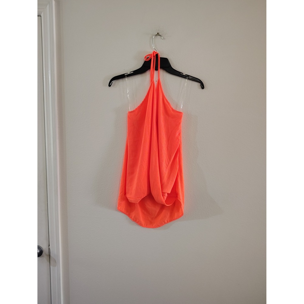 Newbury Kustom Neon Orange Halter Top Draped High Low Hem Women Large NKT5155